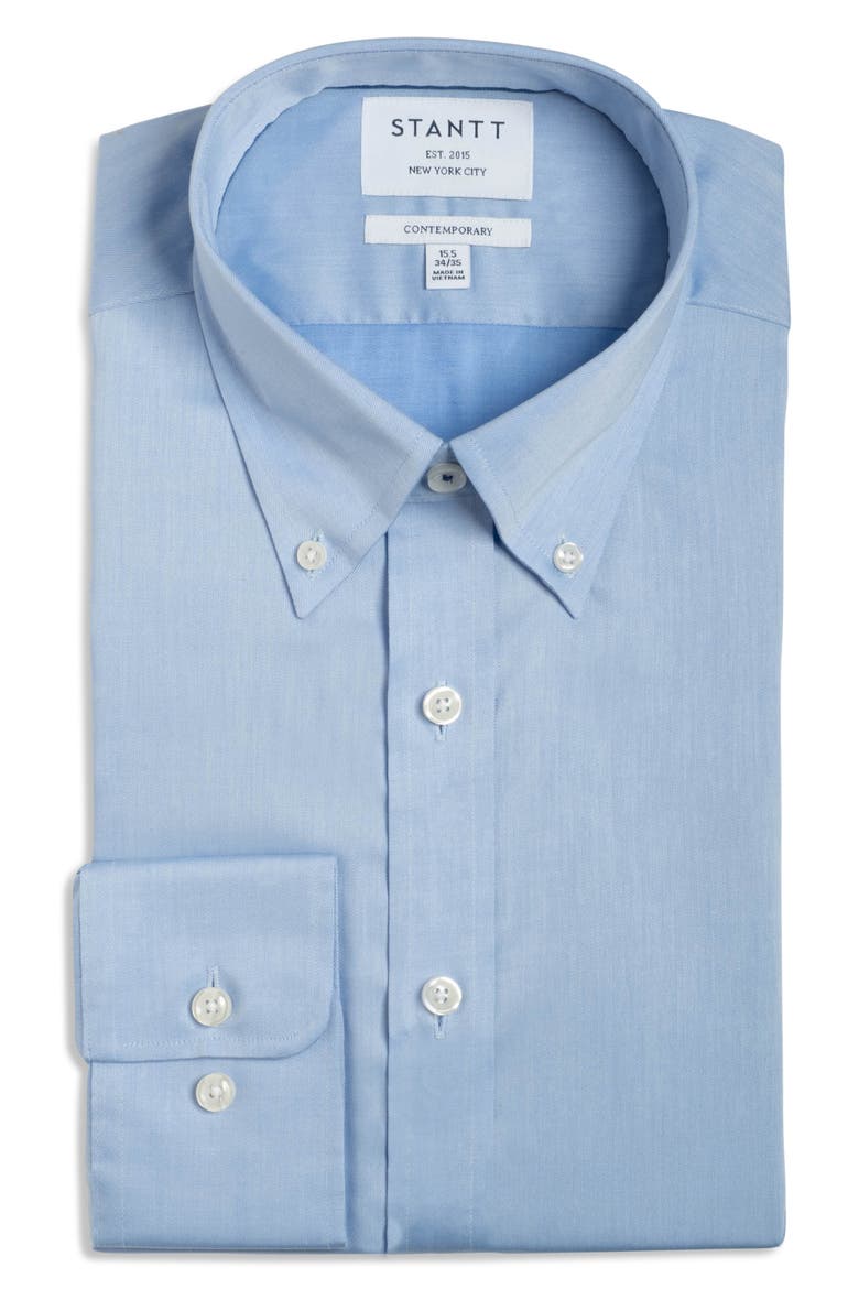 Contemporary Fit Wrinkle Resistant Cotton Twill Dress Shirt, Alternate, color, LIGHT BLUE