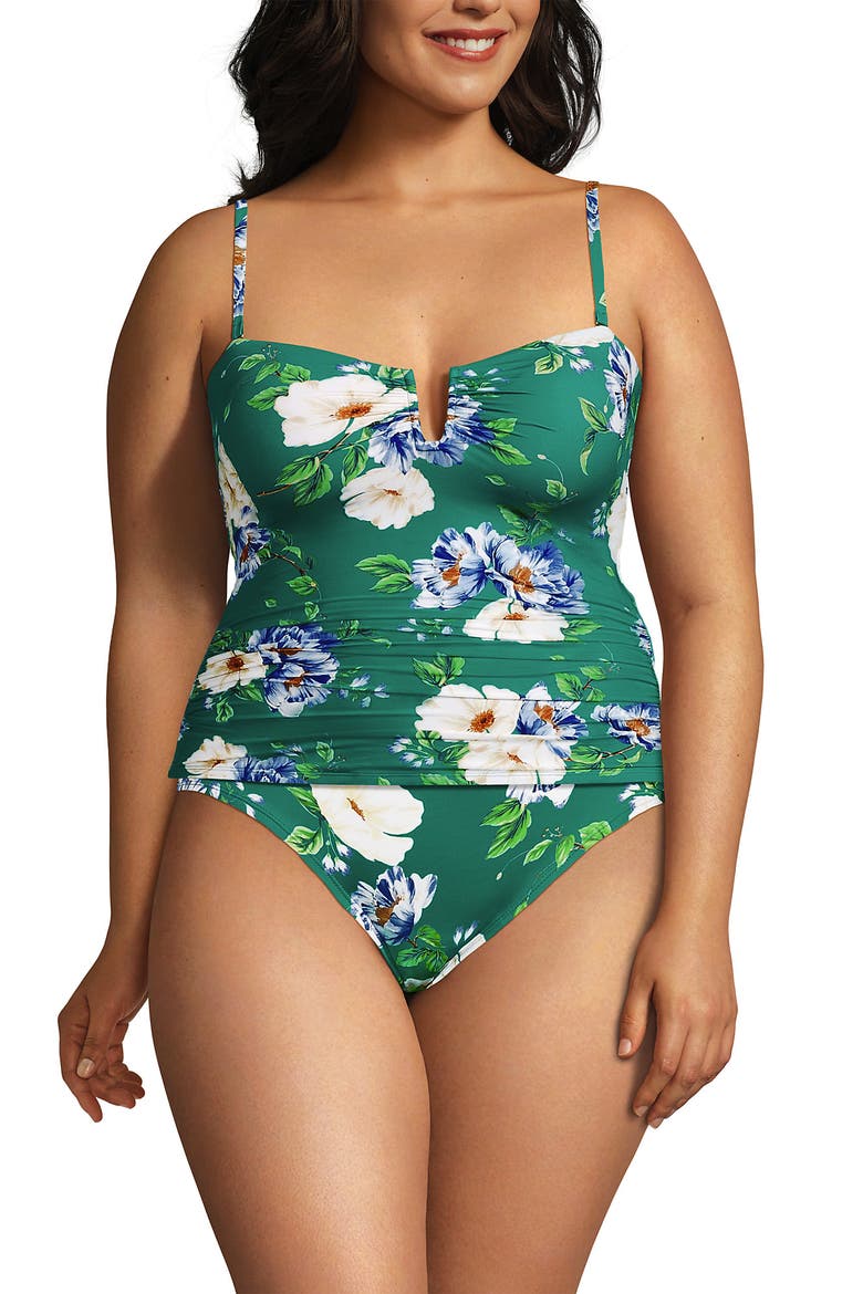 Slender Bandeau U-Wire Tankini Swimsuit Top, Alternate, color, Island Emerald Petunia Floral