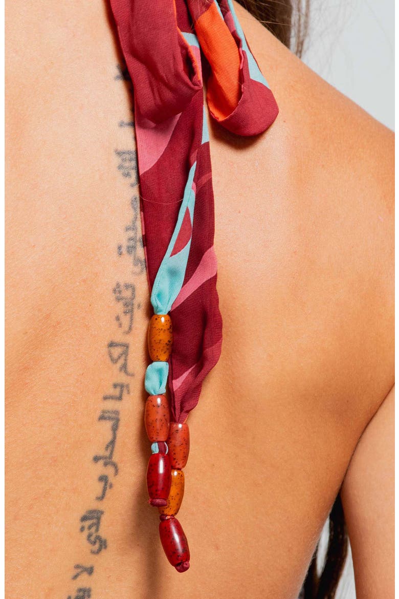 Pleated Halter Cover-Up Maxi Dress, Alternate, color, RED MULTI