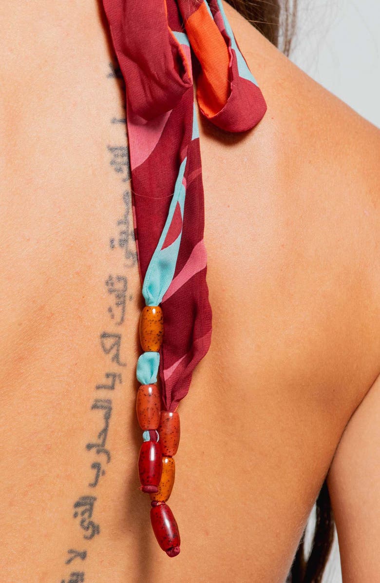 Cosita Linda Pleated Halter Cover-Up Maxi Dress, Alternate, color, Red Multi