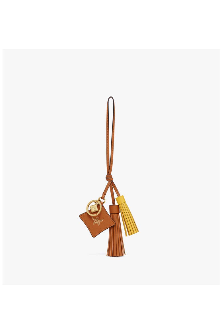 Leather Tassel Charm, Main, color, Cognac