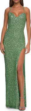 La Femme Stretch Sequin Dress with Open Back