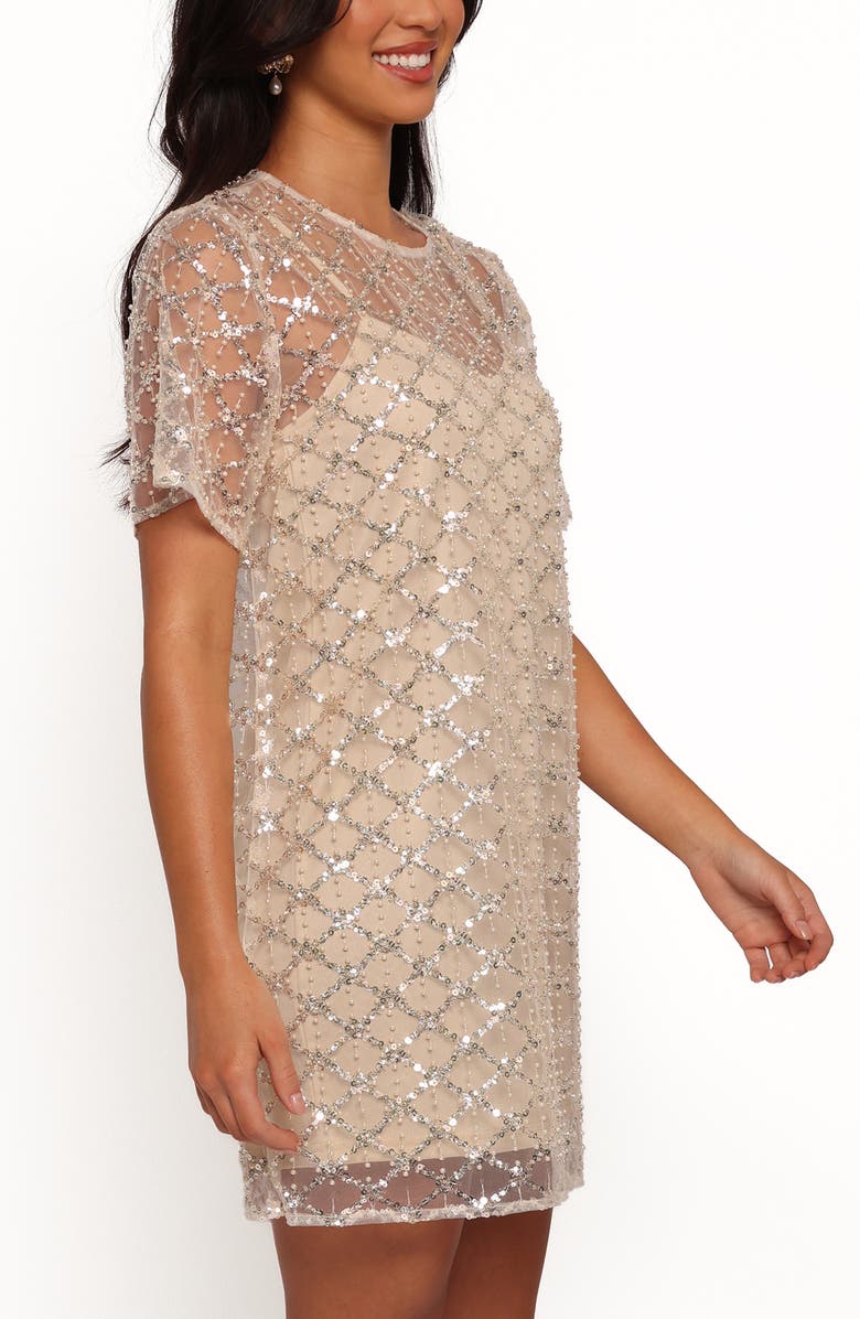 Petal & Pup Silvie Sequin & Faux Pearl Sheer Mesh Minidress, Alternate, color,