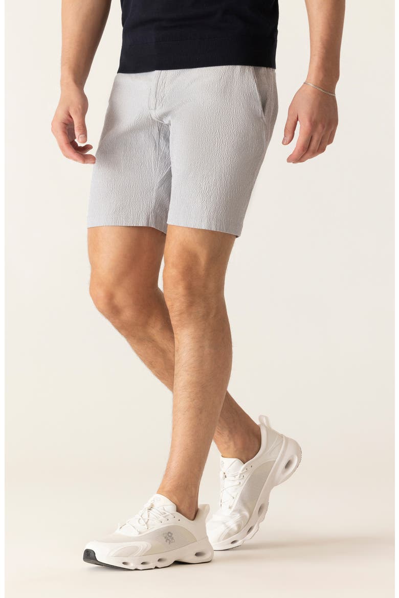 Galaxy Bermuda Flat Front Cotton 8.5-Inch Seersucker Shorts, Alternate, color, INDIGO