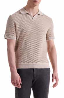 Bugatchi Johnny Collar Basket Stitch Cotton Blend Polo Sweater