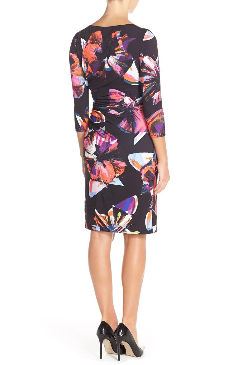 Butterfly Print Jersey Sheath Dress, Alternate, color, BLACK/ MAGENTA