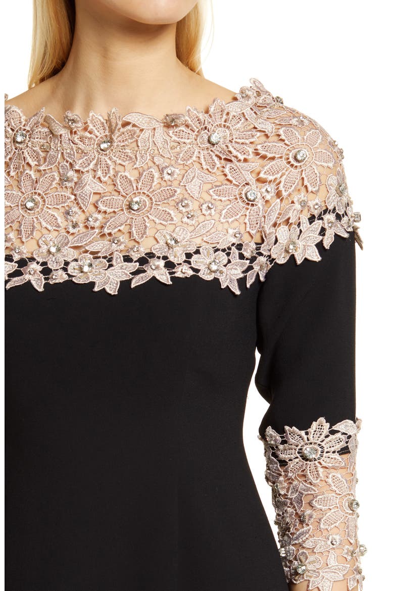 Crepe & Lace Sheath Dress, Alternate, color, BLACK/ GOLD
