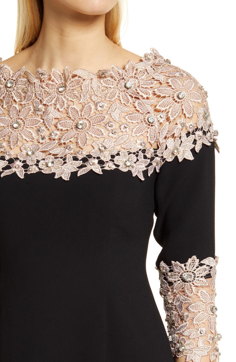 Shani Crepe & Lace Sheath Dress, Alternate, color, Black/ Gold