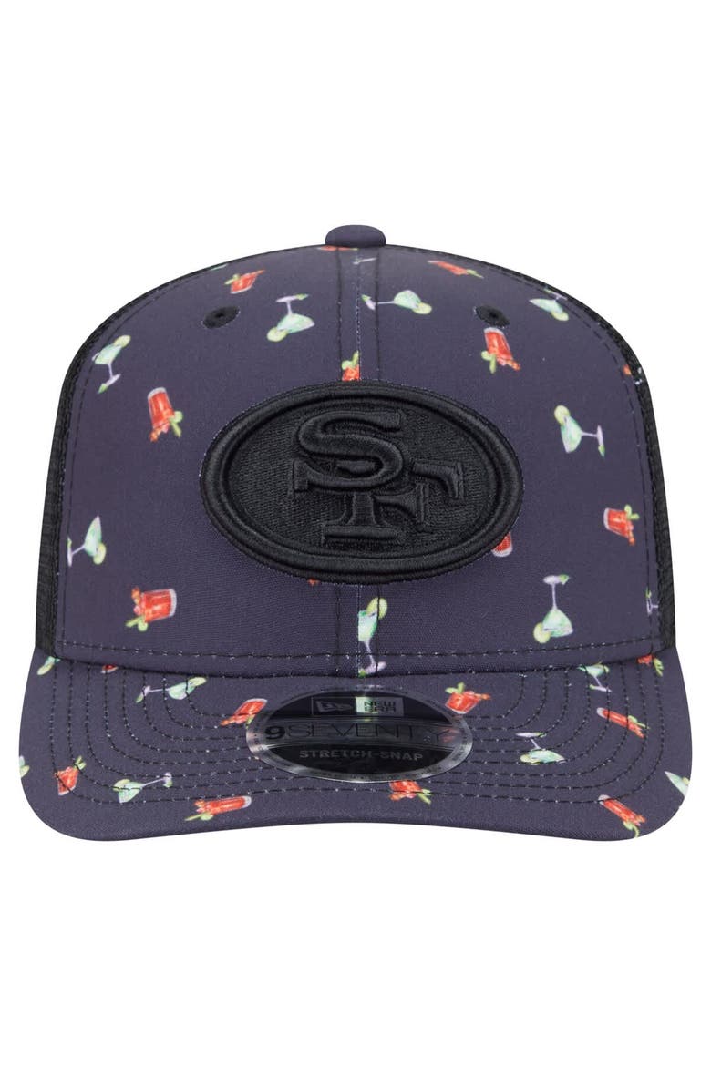 Men's New Era  Navy/Black San Francisco 49ers Adventure Drinks Pattern 9SEVENTY Stretch-Snap Hat, Alternate, color, Navy