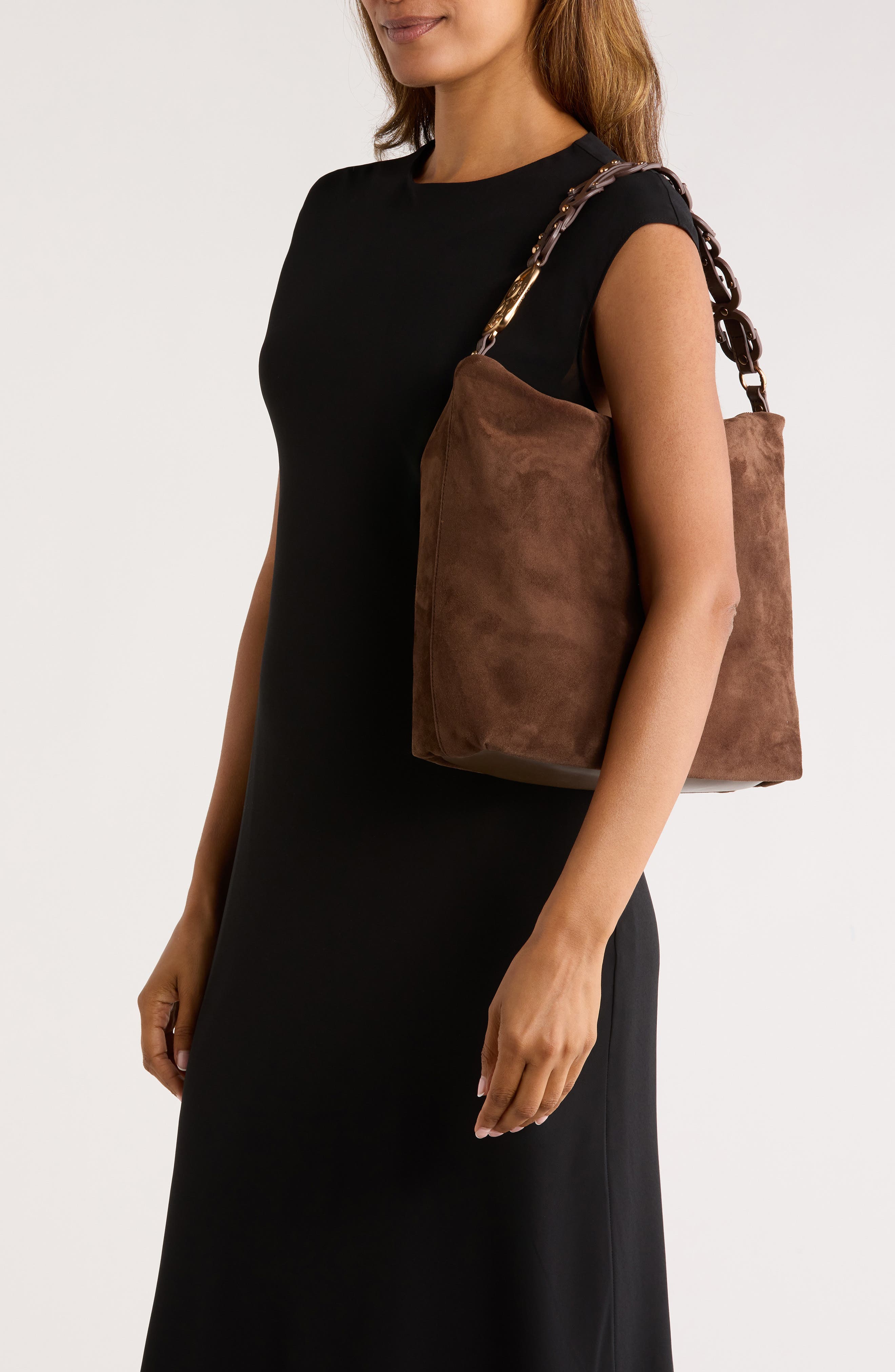 Sam Edelman Marilyn Chain Link Suede Shoulder Bag, Alternate, color, 