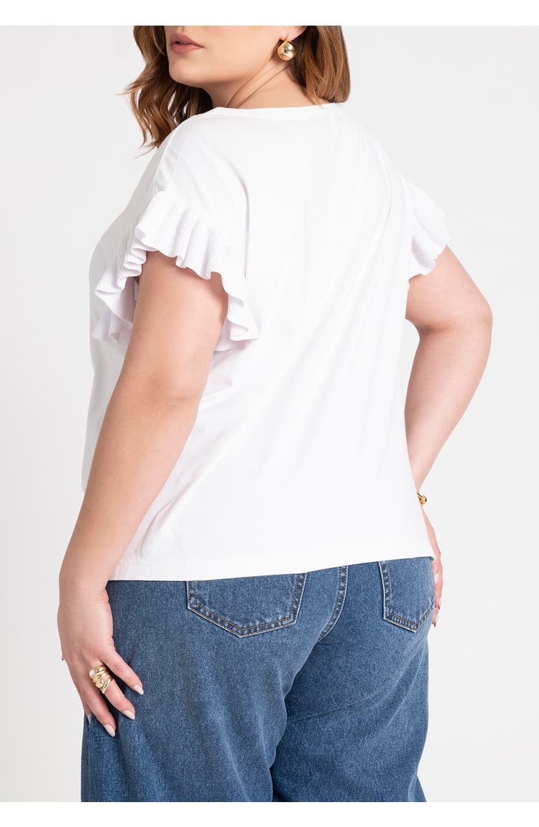 ELOQUII Ruffle Sleeve Tee, Alternate, color, White