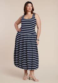 ELOQUII Striped Drop-Waist Bubble Maxi Dress