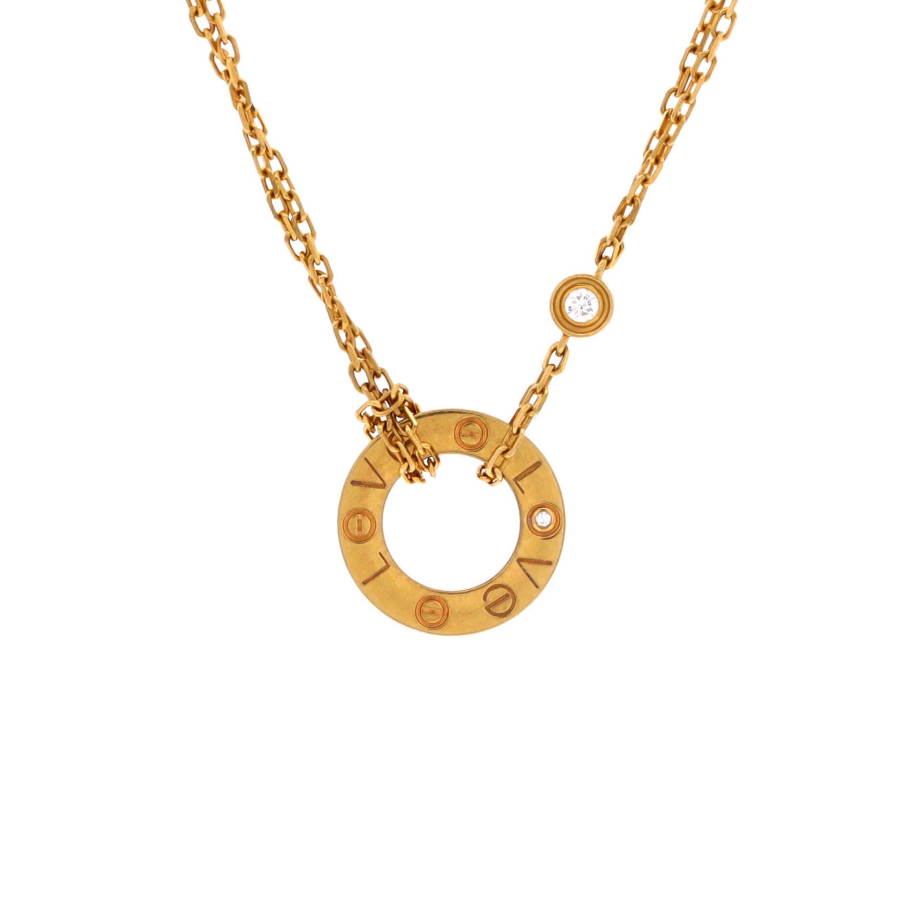 2 Diamonds Love Pendant Necklace 18K Yellow Gold and Diamonds, Main, color, Metallic Gold