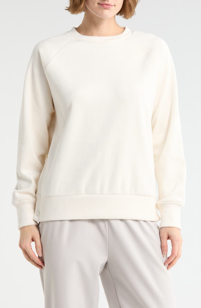 YOGALICIOUS Sophie Dreamy Ribbed Velour Sweatshirt, Main, color, White Dove