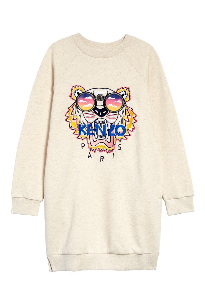 Kids' Tiger Sweatshirt Dress, Main, color, MARL BEIGE