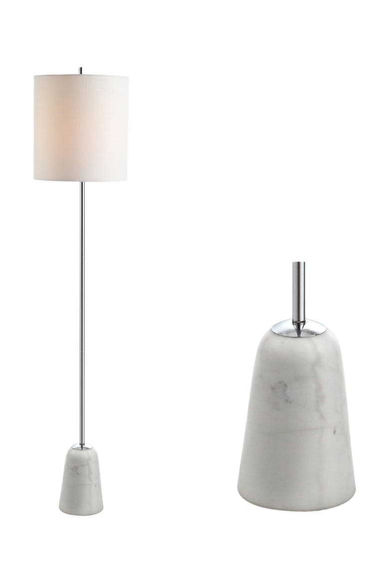 Lincoln 62.5" Marble/Metal LED Floor Lamp, White/Chrome, Main, color, Chrome