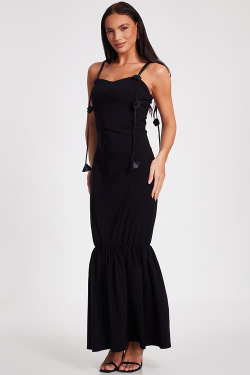 Quiz Bengaline Maxi Dress With Trailing Floral Detail In Black