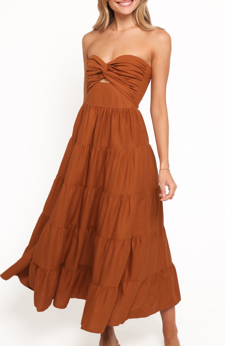 Petal & Pup Sitara Tiered Strapless Maxi Dress, Alternate, color, Brown
