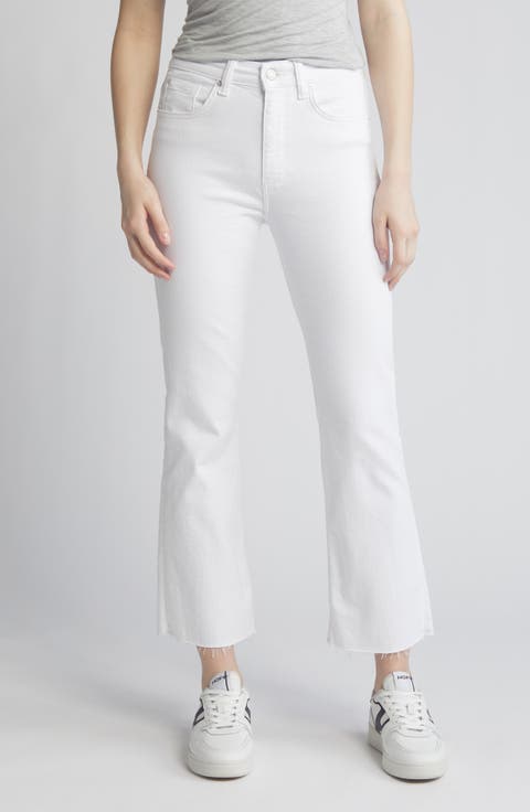 Anika Raw Hem High Waist Crop Flare Jeans (White LA Blue)