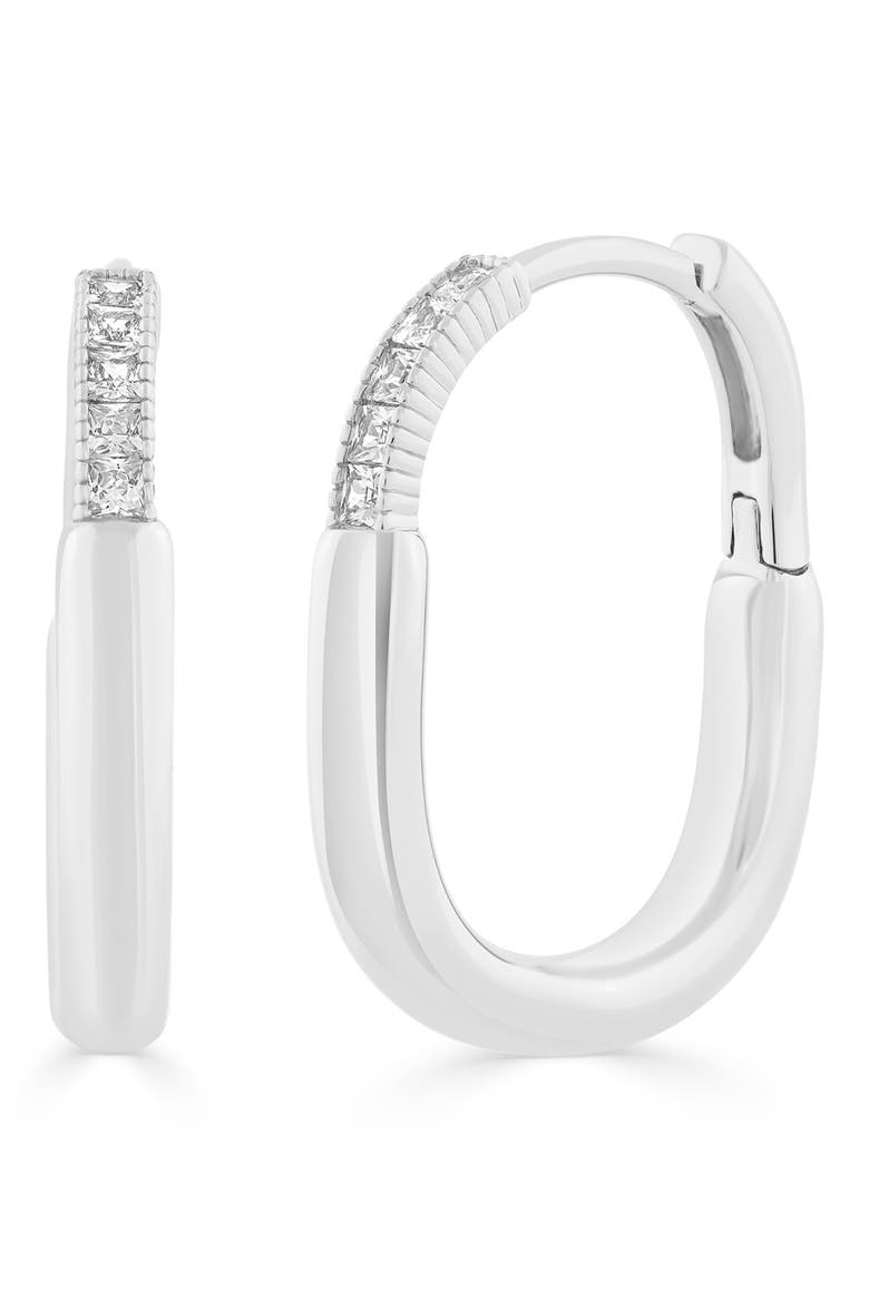 Cubic Zirconia Huggie Hoop Earrings, Main, color, SILVER