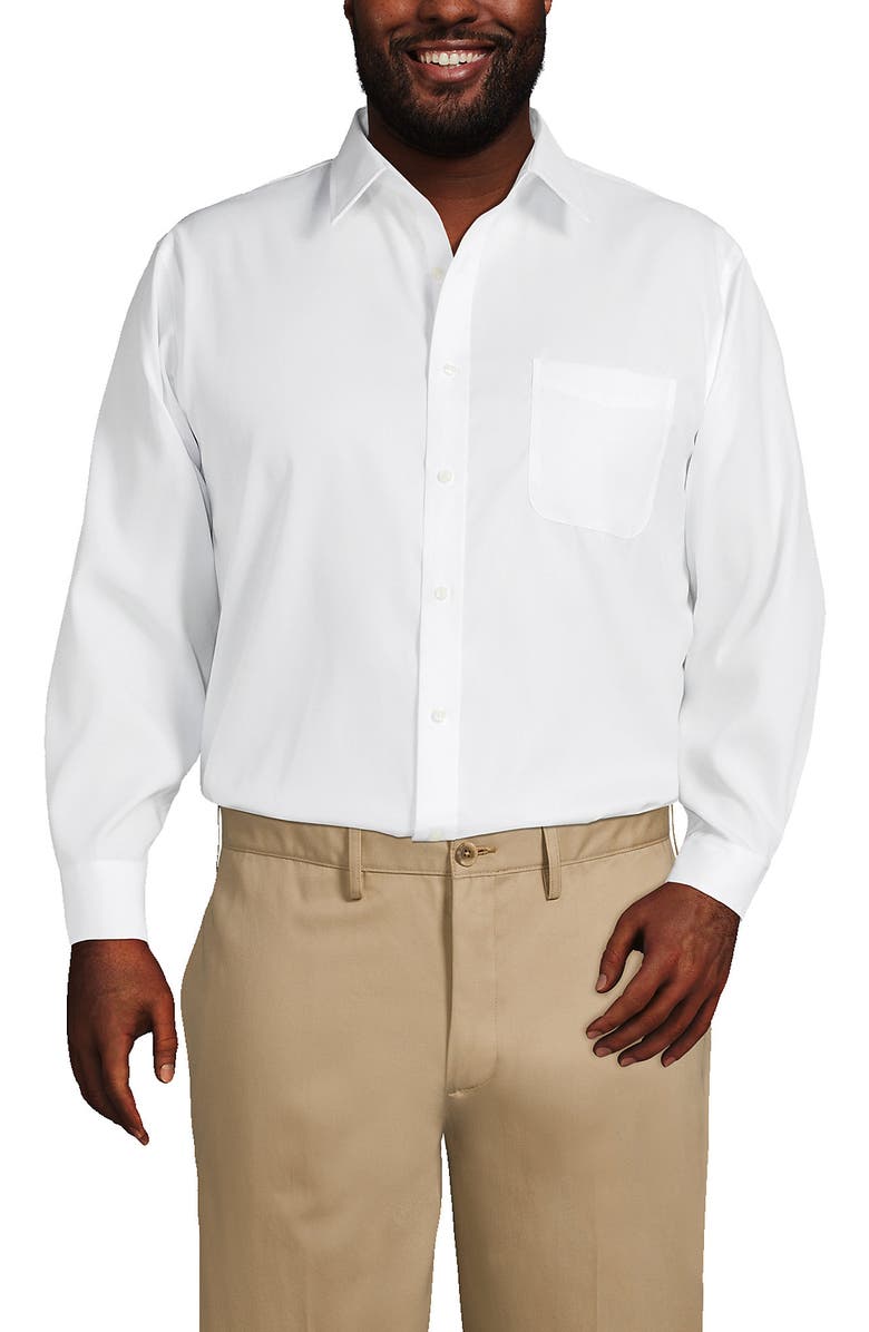Lands
End Solid No Iron Supima Pinpoint Straight Collar Dress Shirt, Alternate, color, White