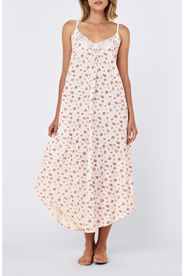 Swiss Dot Lace Trim Cotton Nightgown, Main, color, POSY FLORAL