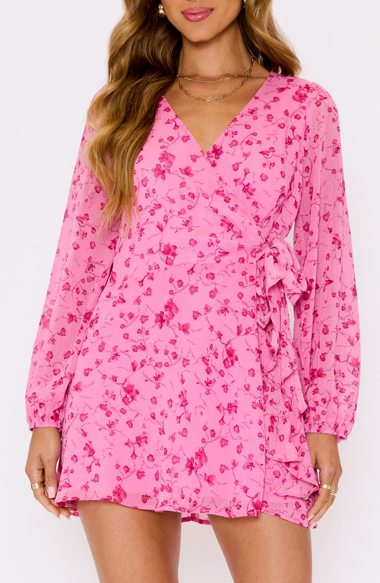 VICI Collection Lily Floral Long Sleeve Wrap Front Minidress, Alternate, color, Pink