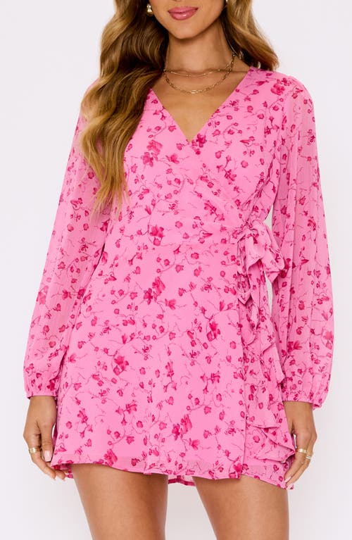 Vici Collection Lily Floral Long Sleeve Wrap Front Minidress In Pink