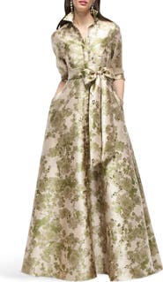 After Six Sabine Metallic Floral Shirtdress Gown