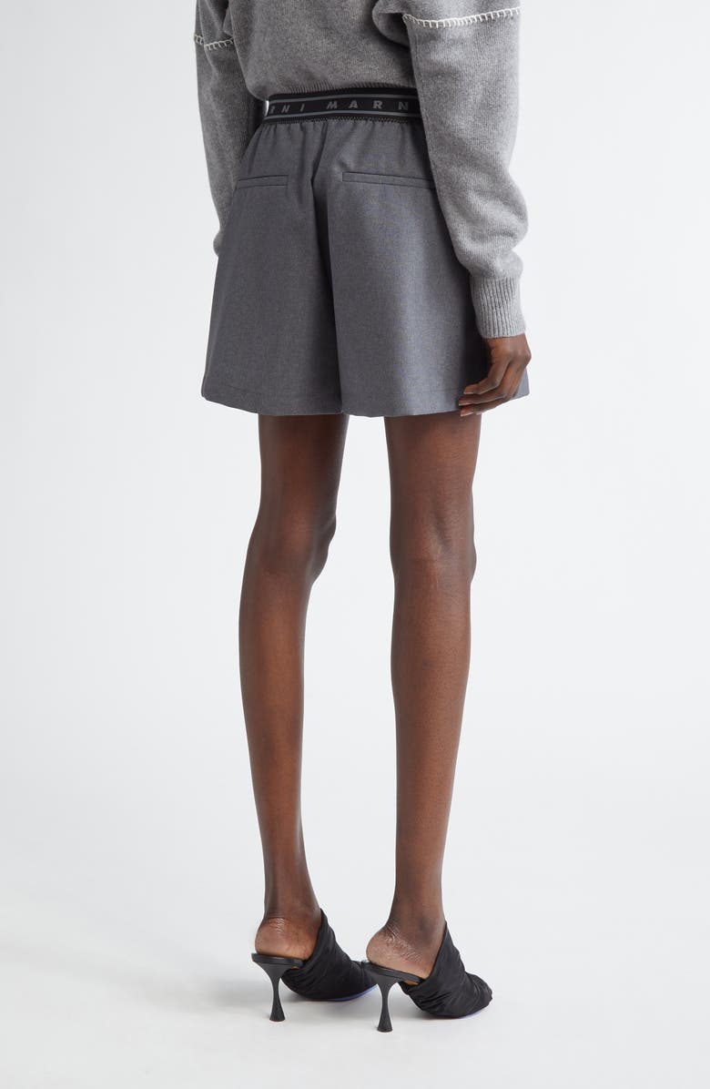 Marni Logo Elastic Waist Pleated Virgin Wool Shorts, Alternate, color, 