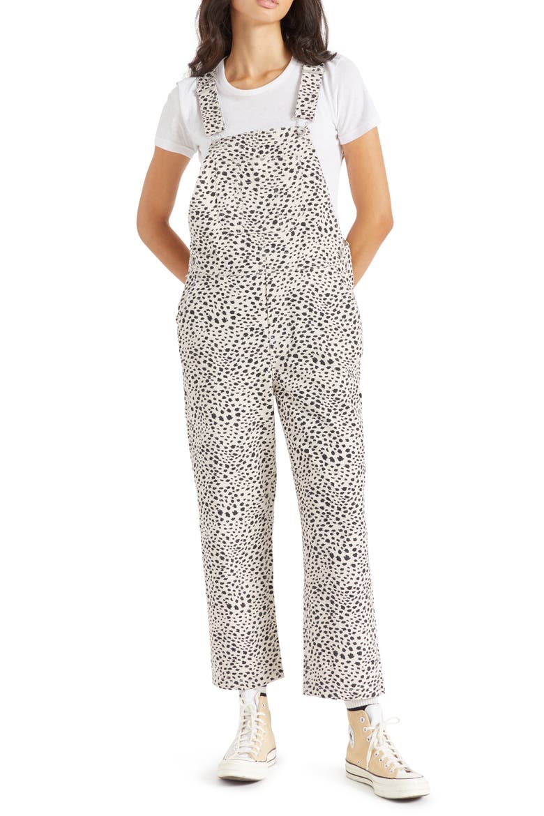 Christina Houndstooth Crop Flare Leg Overalls, Main, color, BEIGE CHEETAH