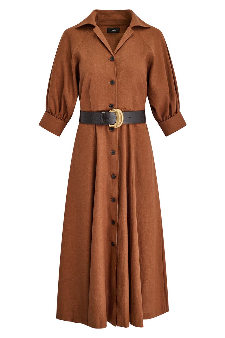 Linen Blend Midi Shirtdress, Alternate, color, COGNAC