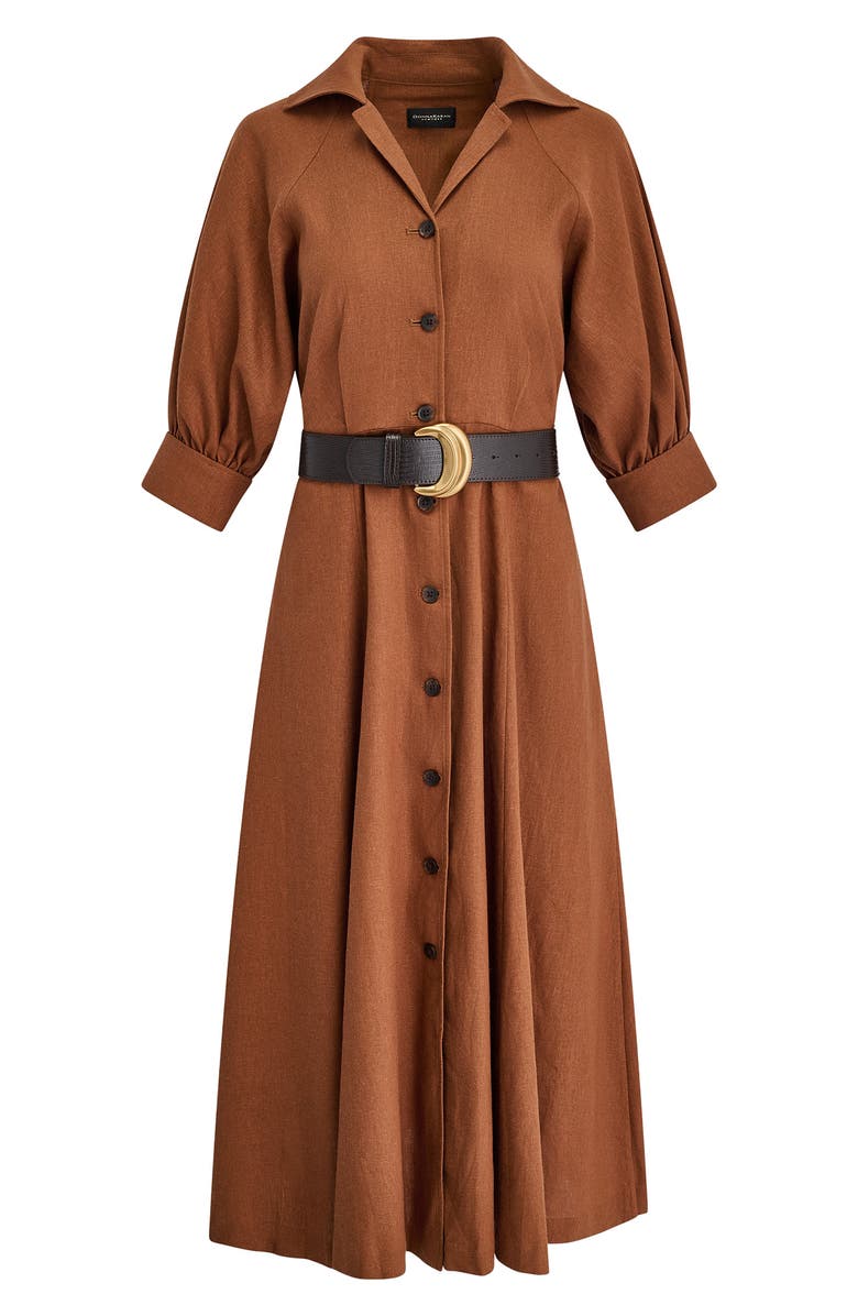 Donna Karan New York Linen Blend Midi Shirtdress, Alternate, color, Cognac