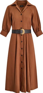 Donna Karan New York Linen Blend Midi Shirtdress