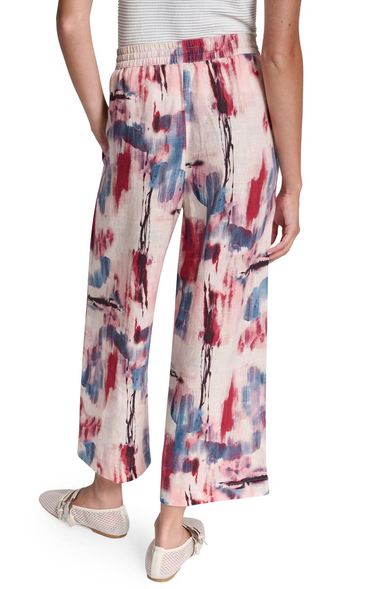 DKNY Print Pull-On Linen Pants, Alternate, color, Urban Bloom