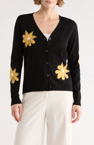 DR2 by Daniel Rainn Floral Appliqué V-Neck Cardigan