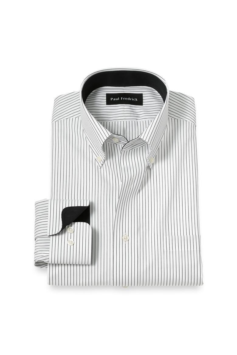 Cotton Buttondown Collar Broadcloth Classic Contrast Trim Button Cuff Long Sleeve Shirt, Main, color, Black