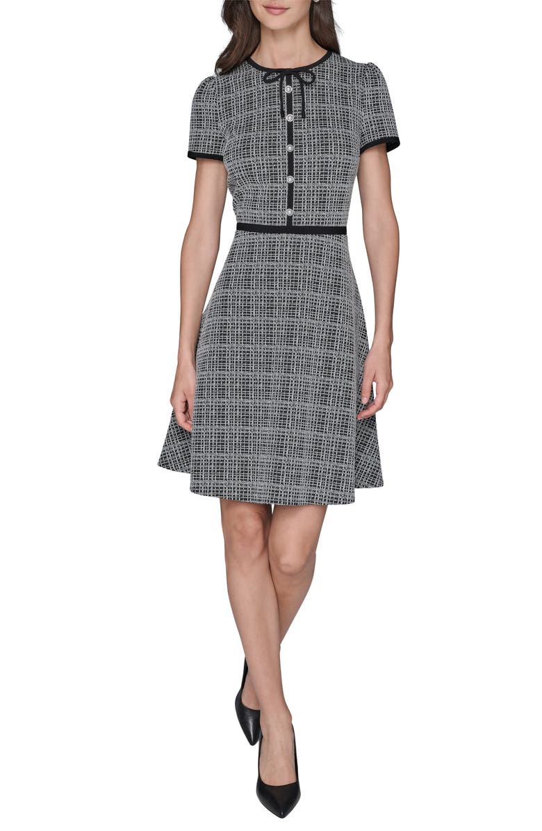 KARL LAGERFELD PARIS Knit Jacquard Dress, Main, color, Black Soft White