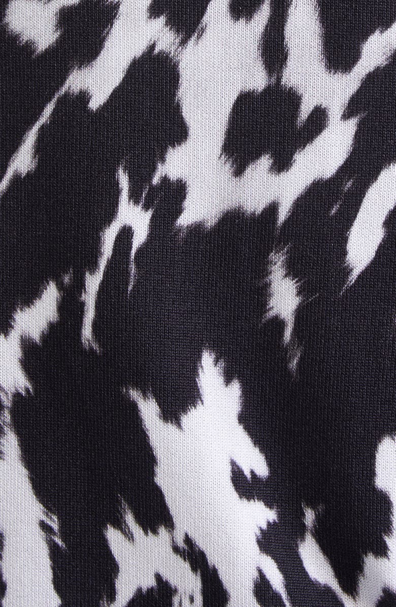 Oscar de la Renta Cow Print Cotton Blend Cardigan, Alternate, color, Black/ Ivory