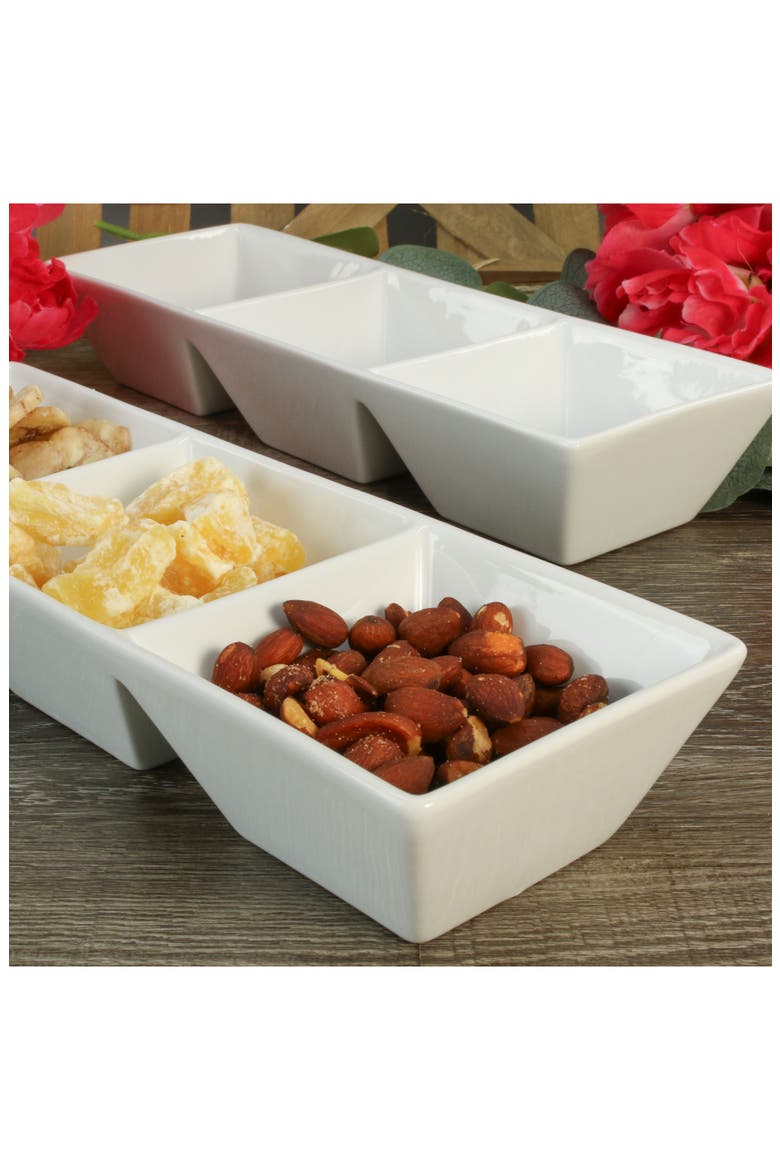 Set of 2 3-Compartment Serving Bowls, Alternate, color, WHITE