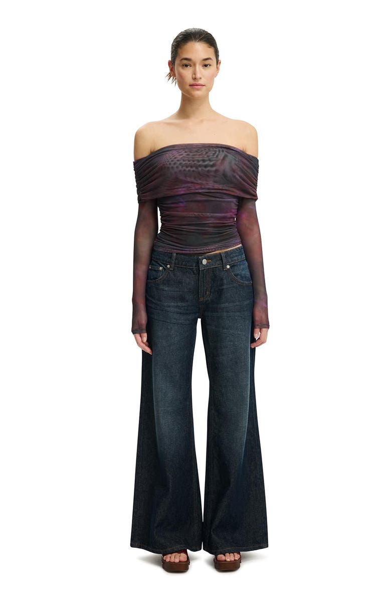 Cotton On Women's Ashley Off Shoulder Mesh Long Sleeve Top, Alternate, color, Mira Berry Blurred