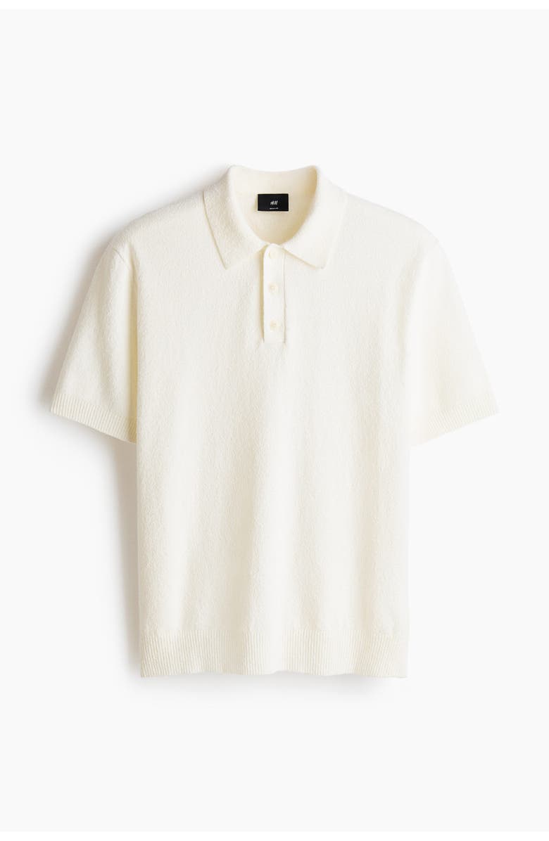 H&M Regular Fit Knitted Polo Shirt, Main, color, Cream