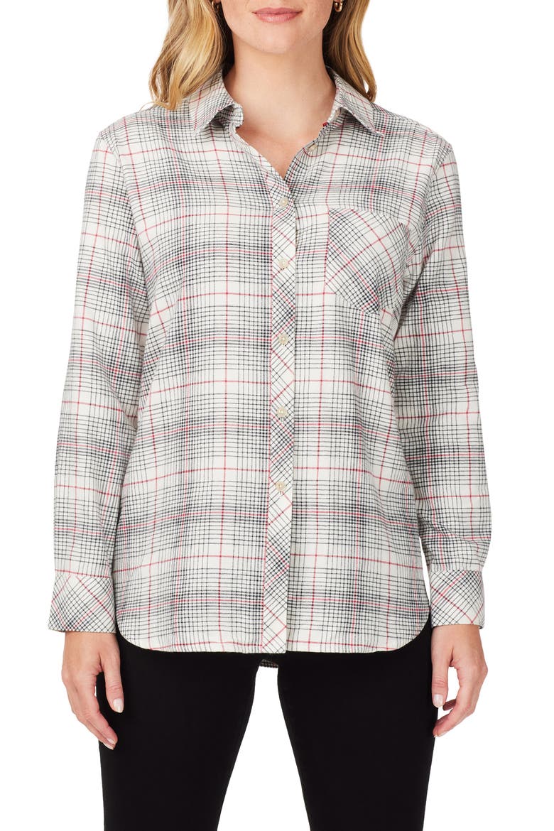 Boyfriend Plaid Cotton Button-Up Shirt, Main, color, IVORY MULTI