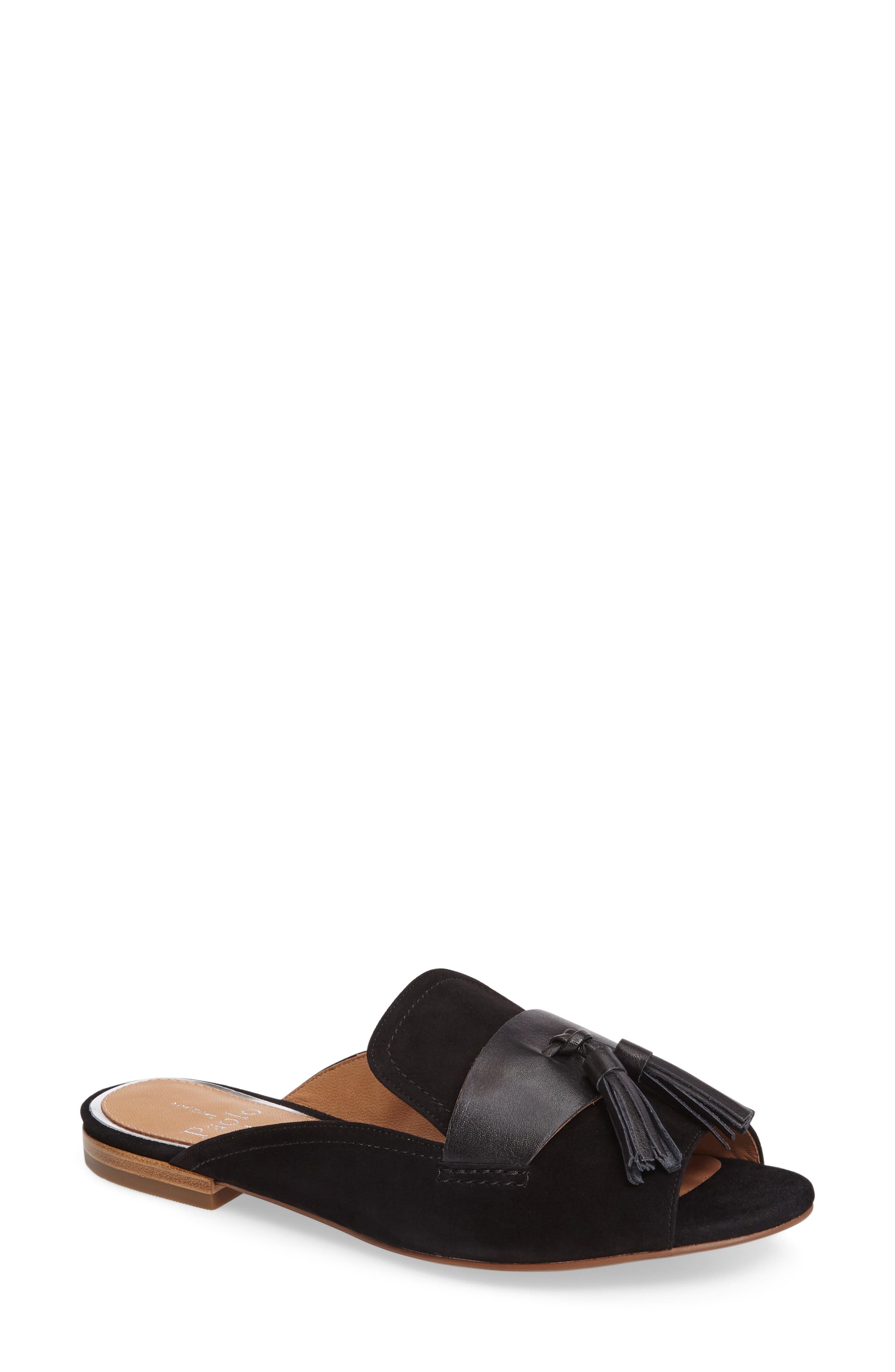 Fling Tassel Loafer Slide, Main, color, BLACK SUEDE