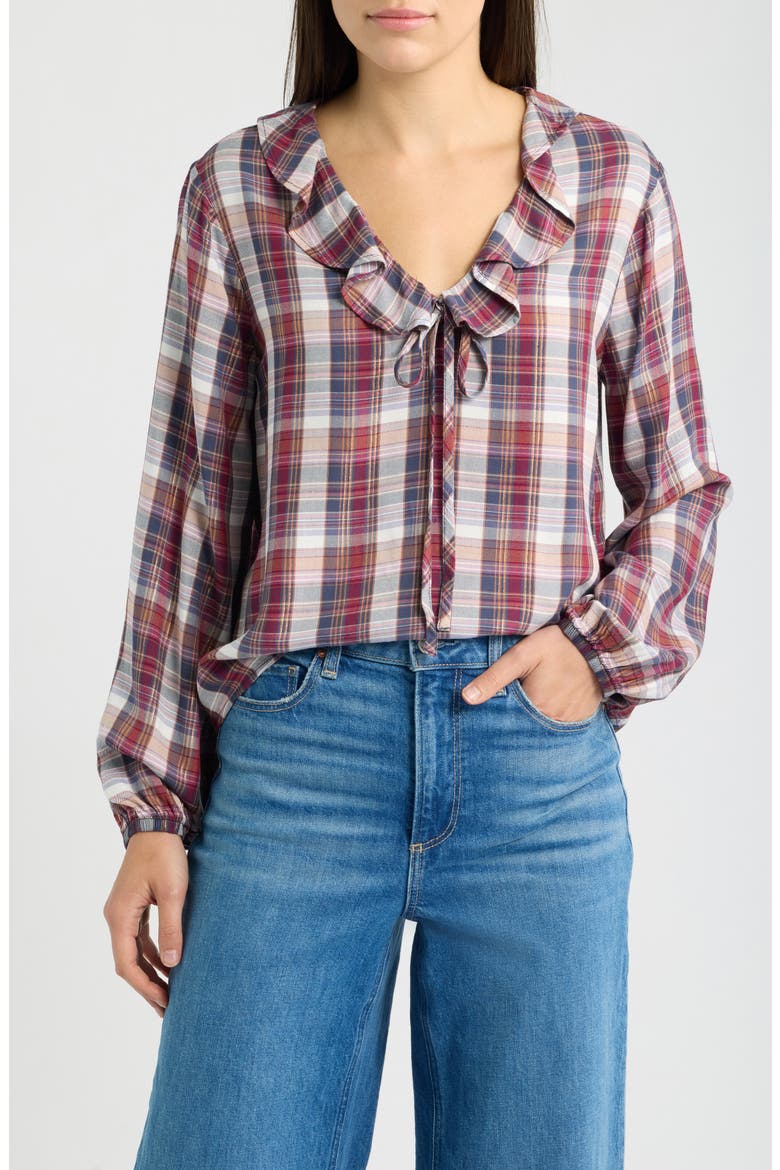 Plaid Ruffle Top, Main, color, PLUM ORCHID PLAID