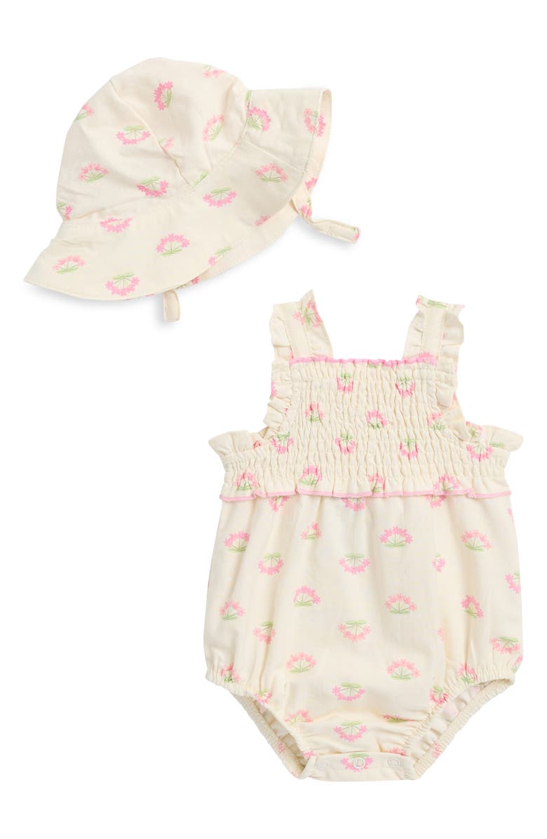 Nicole Miller Bubble Romper & Sunhat Set, Main, color,
