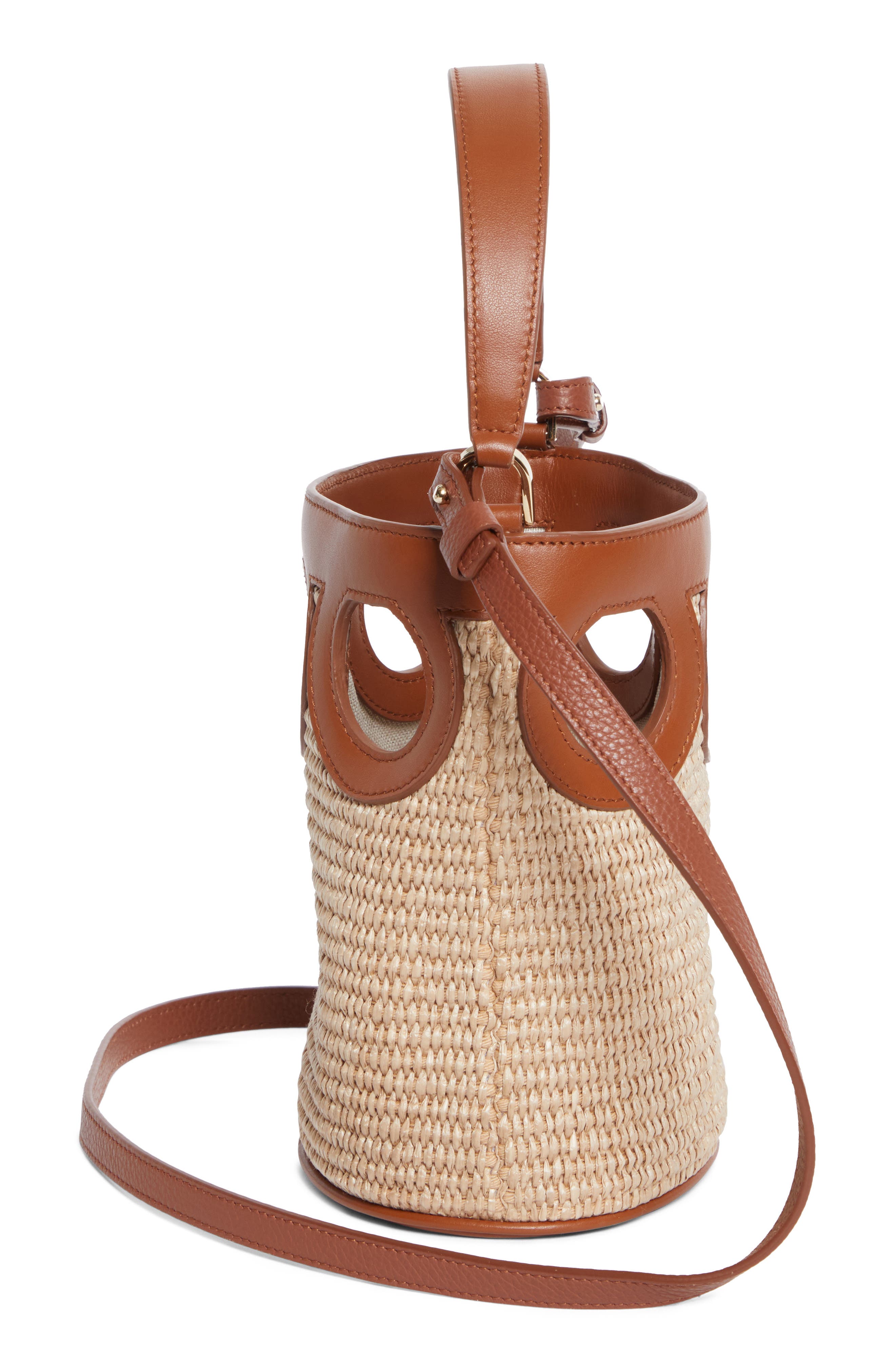 Mini Gancio Outline Raffia Bucket Bag, Alternate, color, NATURALE/ RESORT