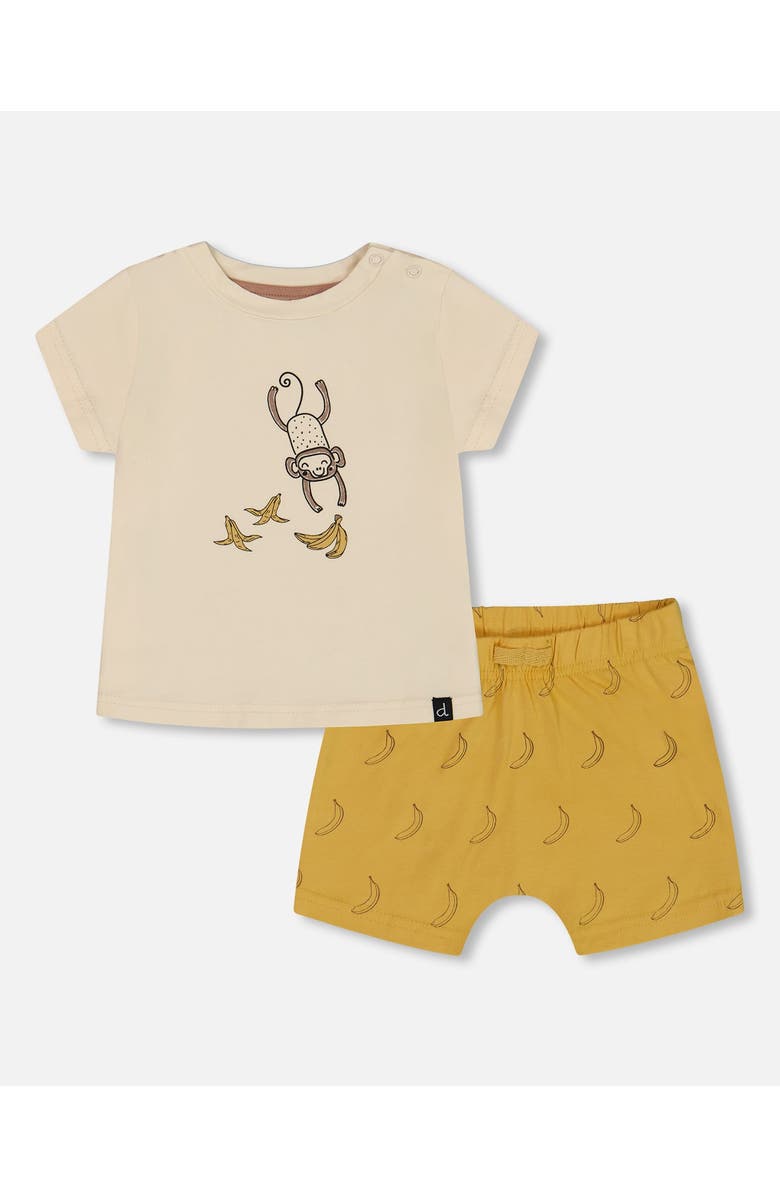 Deux par Deux Baby Boy's Printed Organic Cotton Top And Short Set Yellow Bananas And Off-White, Main, color, 