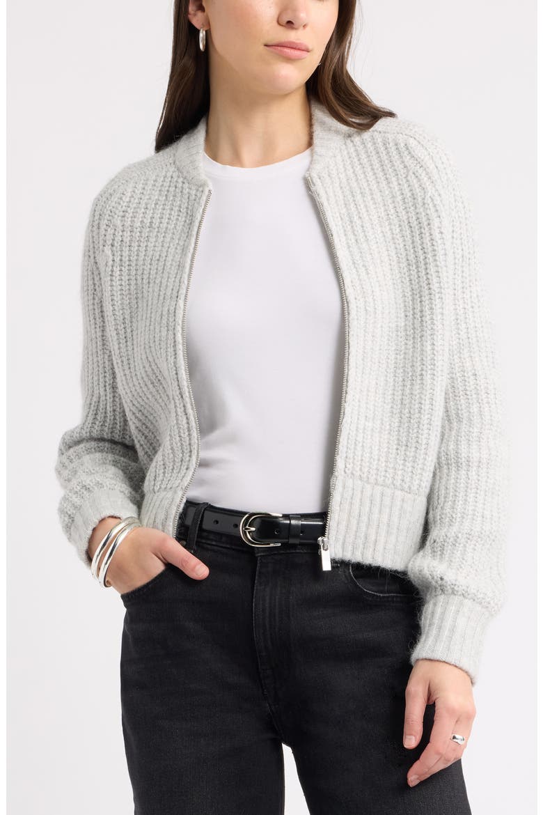 Shaker Stitch Bomber Jacket, Main, color, GREY LIGHT HEATHER
