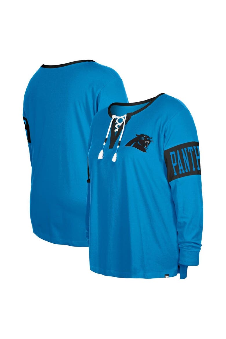 Women's New Era  Blue Carolina Panthers Plus Size Lace-Up Notch Neck Long Sleeve T-Shirt, Main, color, Blue